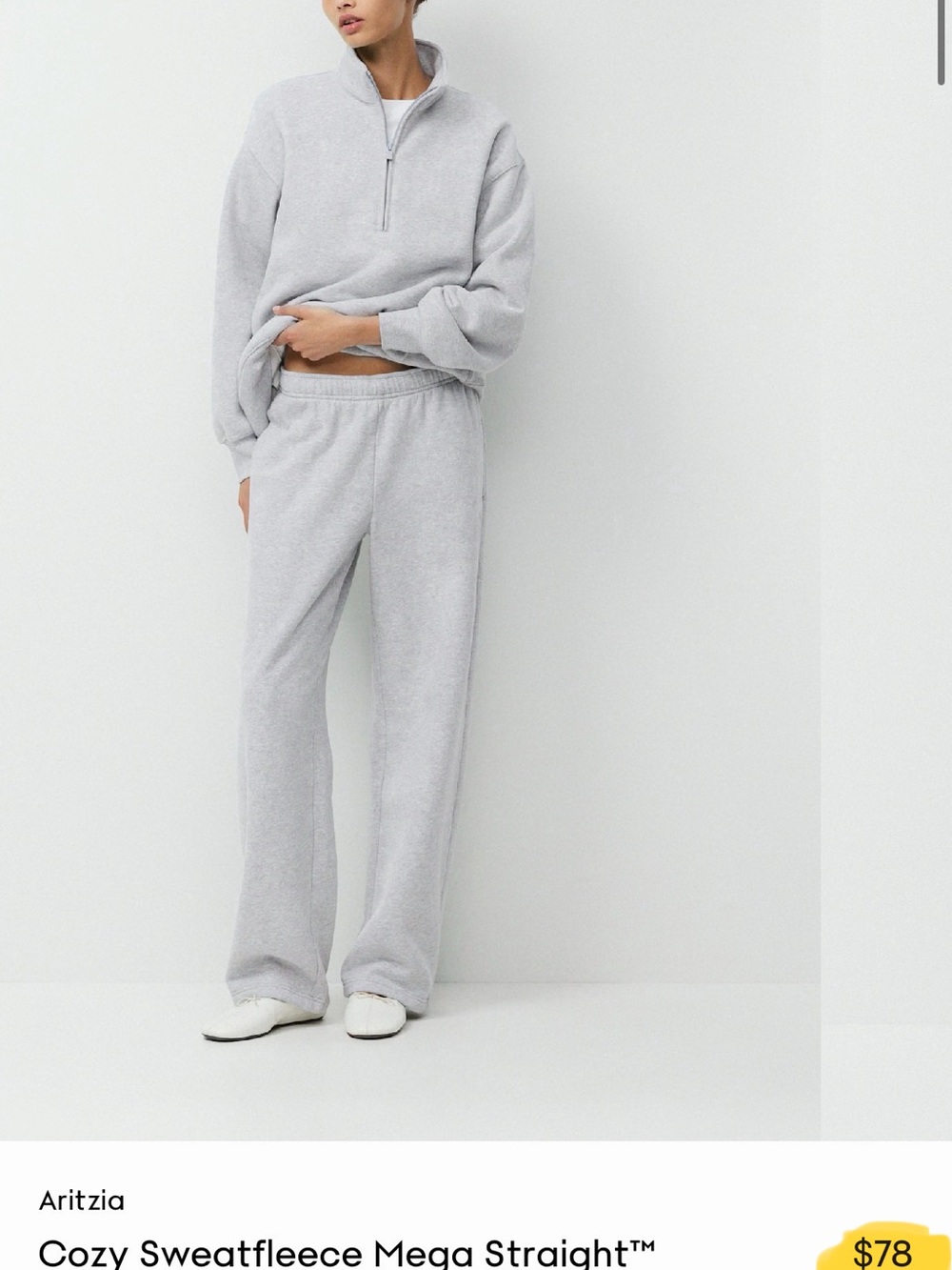 Aritzia Light Gray Cozy Sweatfleece Straight Joggers